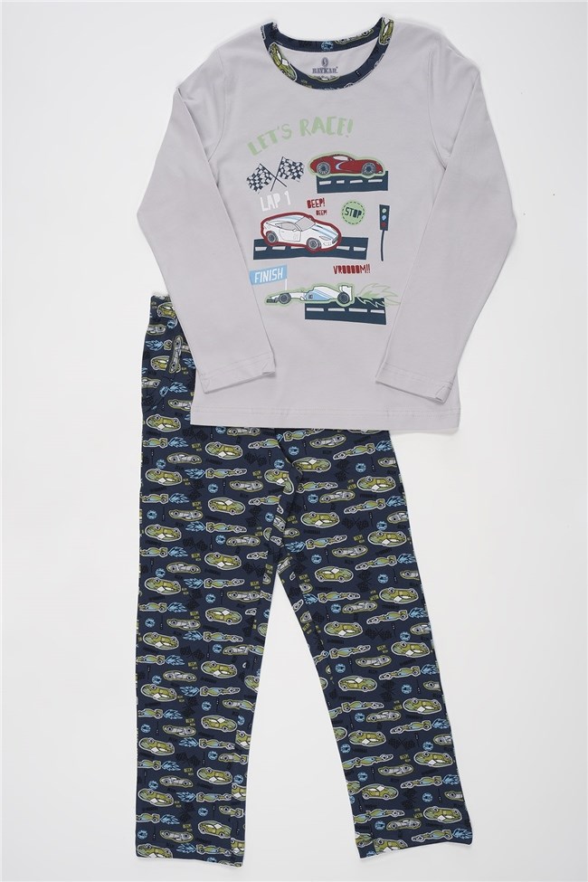 Baykar Erkek Çocuk Araba Baskılı Pijama Takımı 9717 Gri Melanj