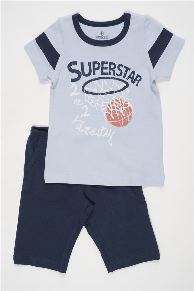Baykar Erkek Çocuk Basketbol Temalı Kaprili Pijama Takımı 9740 Açık Mavi