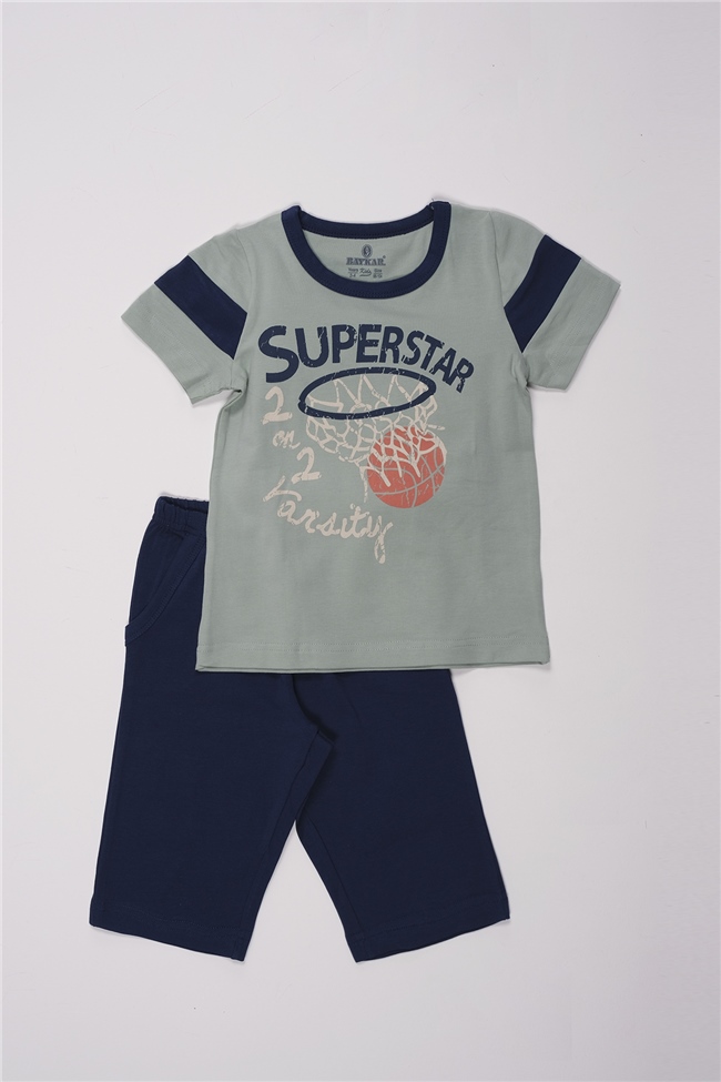 Baykar Erkek Çocuk Basketbol Temalı Kaprili Pijama Takımı 9740 Açık Yeşil