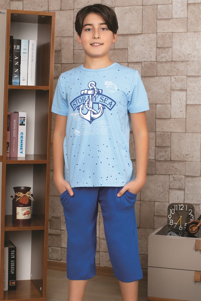 Baykar Erkek Çocuk Büyük Çapa Baskılı Pijama Takımı 9772 Mavi