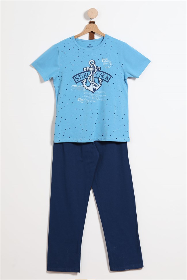 Baykar Erkek Çocuk Büyük Çapa Baskılı Pijama Takımı 9772 Koyu Mavi
