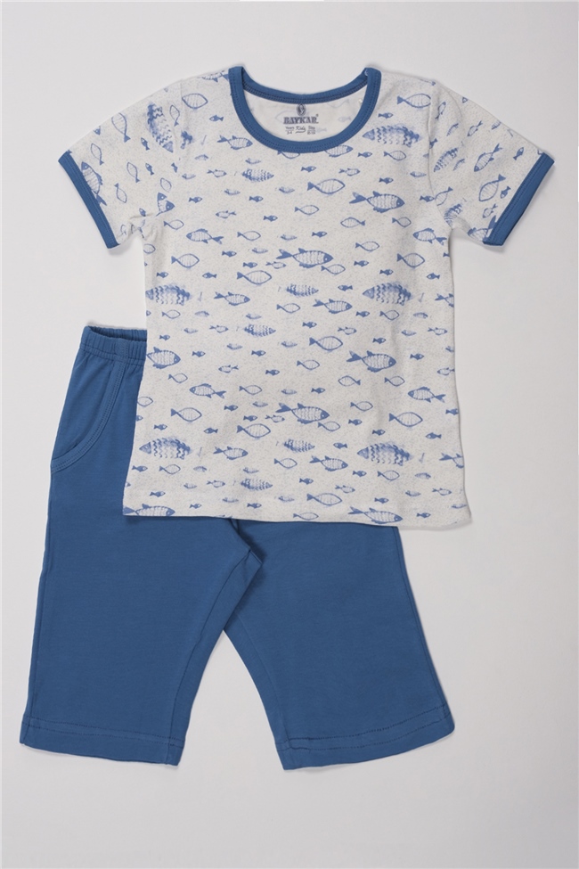 Baykar Erkek Çocuk Desenli Kaprili Pijama Takımı 9739 Mavi