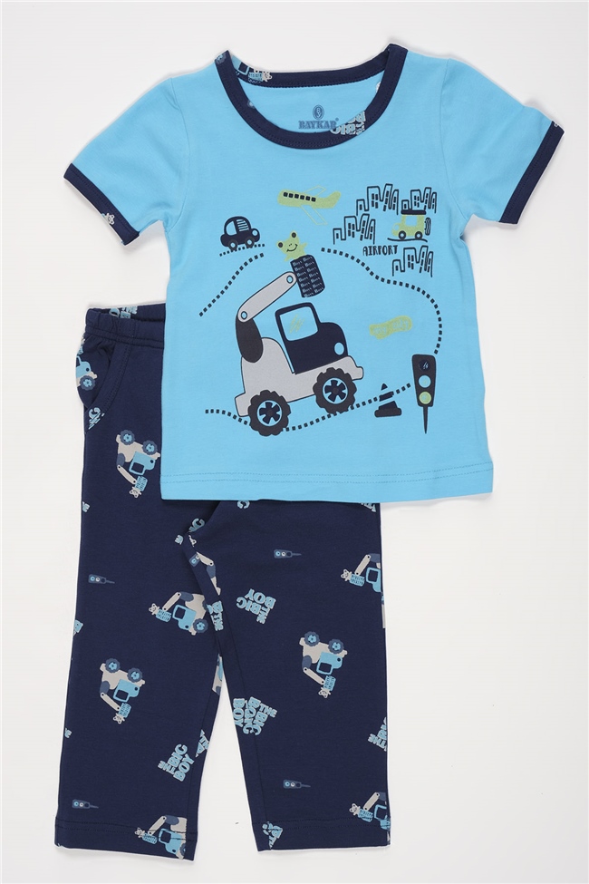 Baykar Erkek Çocuk Dozer Baskılı Pijama Takımı 9728 Mavi