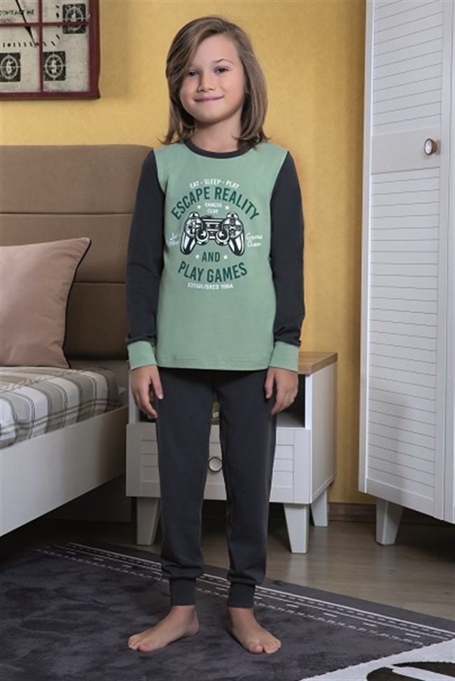 Baykar Erkek Çocuk Game Baskılı Pijama Takımı 9752 Yeşil