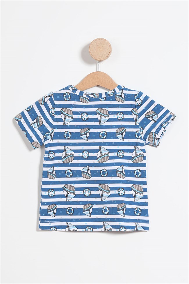 Baykar Erkek Çocuk Gemi Desenli Pijama Takımı 9726 Koyu Mavi