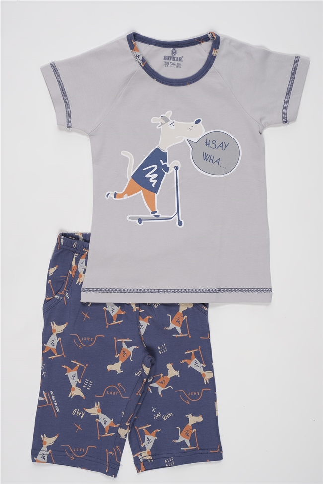Baykar Erkek Çocuk Köpek Baskılı Pijama Takımı 9731 Gri Melanj