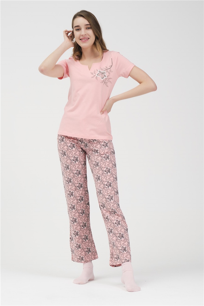 Baykar Kadın Çiçekli Pijama Takımı 9464 Pembe