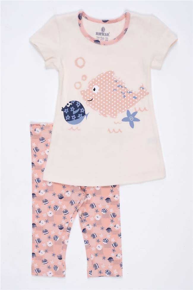 Baykar Kız Çocuk Balık Baskılı Kaprili Pijama Takımı 9270 Lila