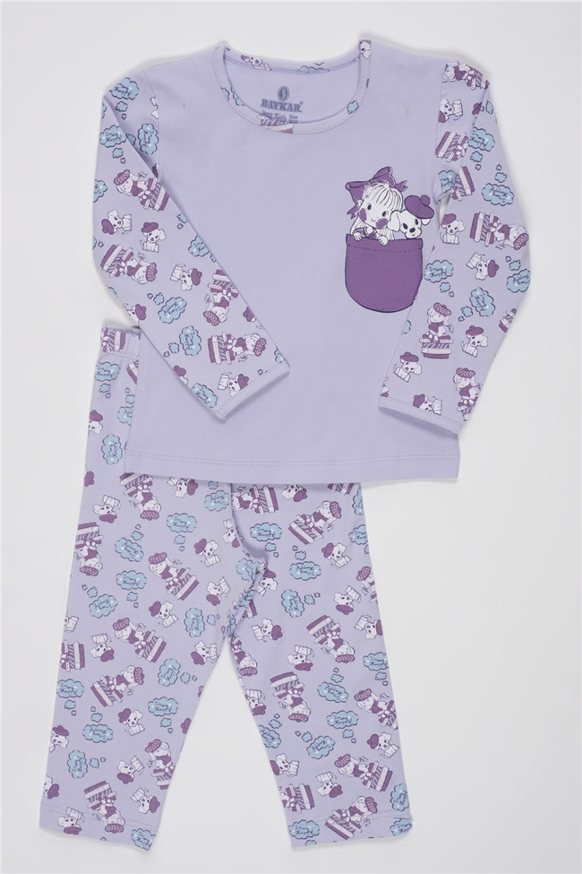 Baykar Kız Çocuk Desenli Pijama 9238 Mor