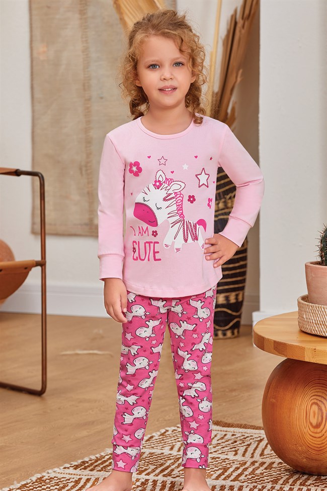 Baykar Kız Çocuk / I'am Cute Uzun Kollu Pijama Takımı 9132 Pembe