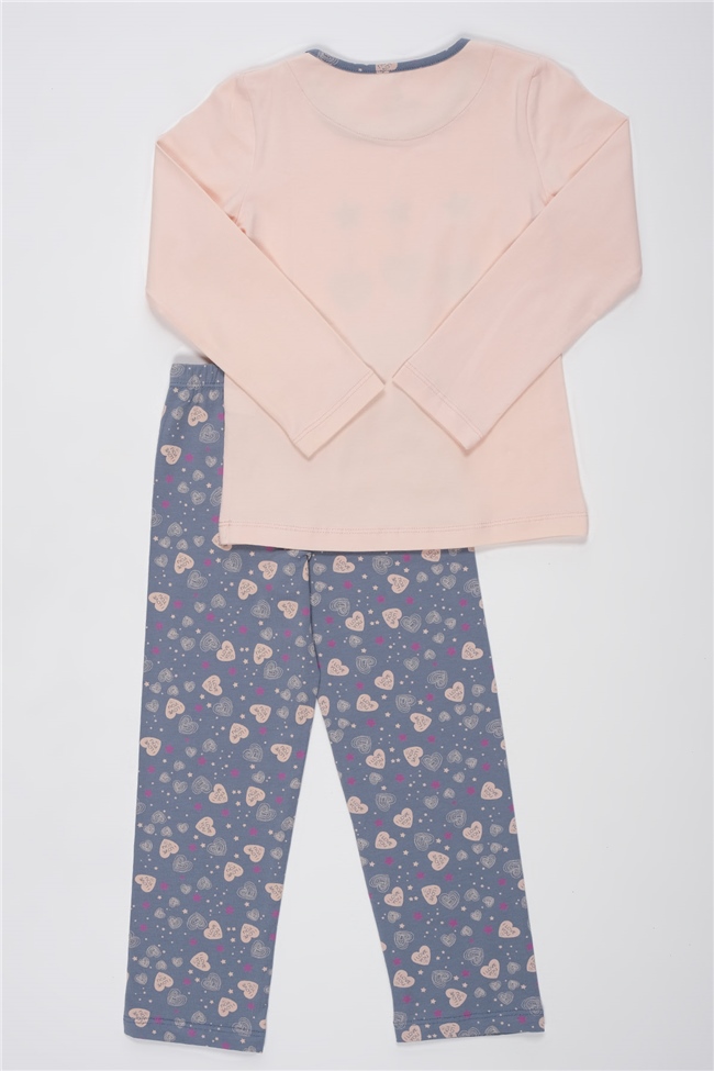Baykar Kız Çocuk Kalp Baskılı Pijama Takımı 9255 Açık Pembe