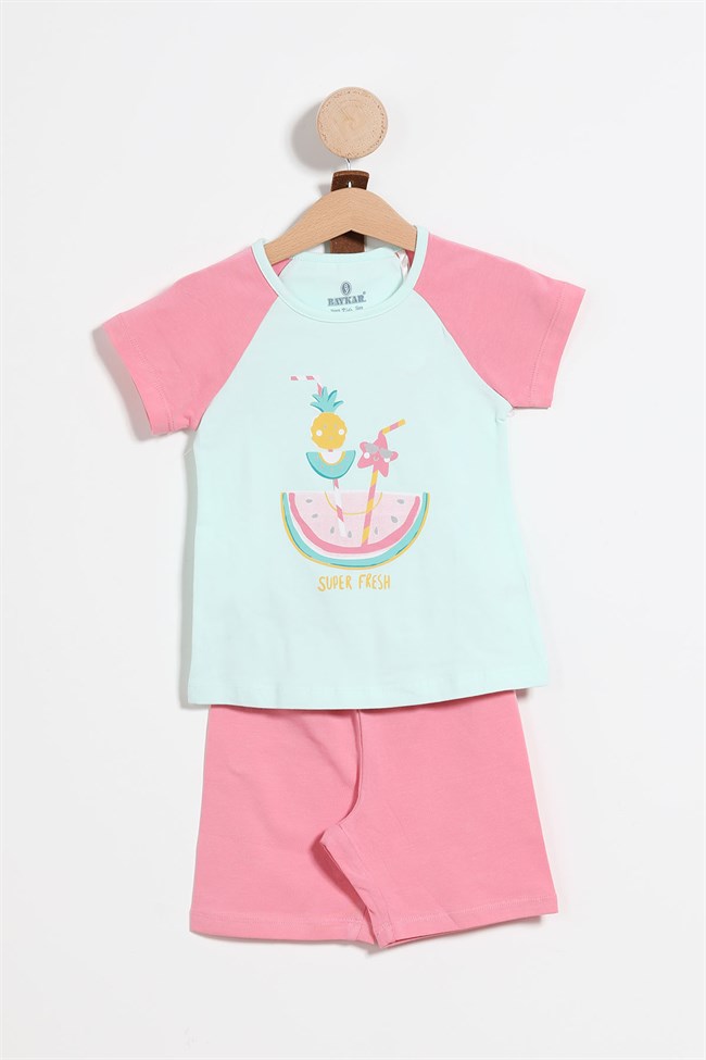 Baykar Kız Çocuk Karpuz Baskılı Şortlu Pijama Takımı 9267 Açık Pembe