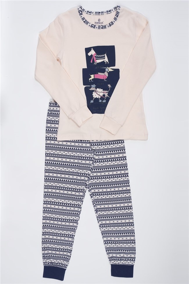 Baykar Kız Çocuk Köpek Baskılı Pijama Takımı 9257 Lacivert