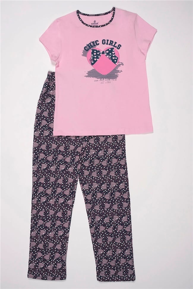 Baykar Kız Çocuk Kurdela Detaylı Pijama Takımı 9289 Pembe