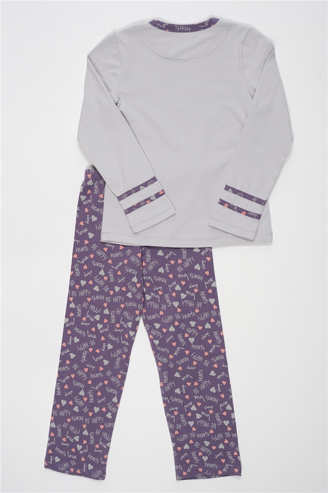 Baykar Kız Çocuk Kuş Baskılı Pijama Takımı 9259 Gri Melanj