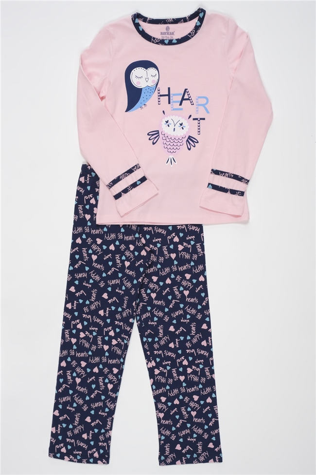 Baykar Kız Çocuk Kuş Baskılı Pijama Takımı 9259 Lila