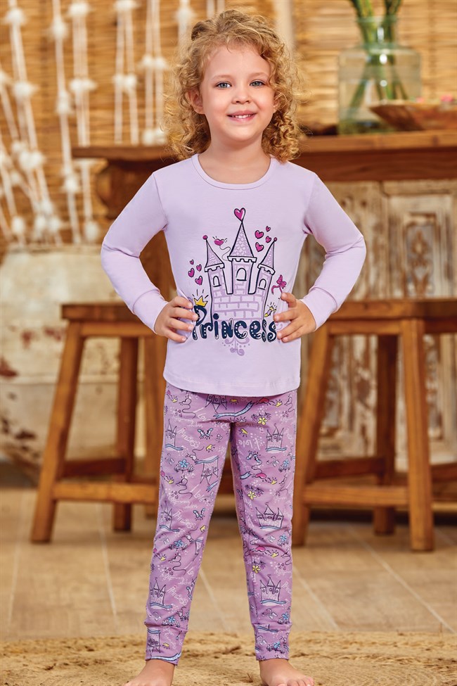 Baykar Kız Çocuk / Princess Uzun Kollu Pijama Takımı 9128 Lila