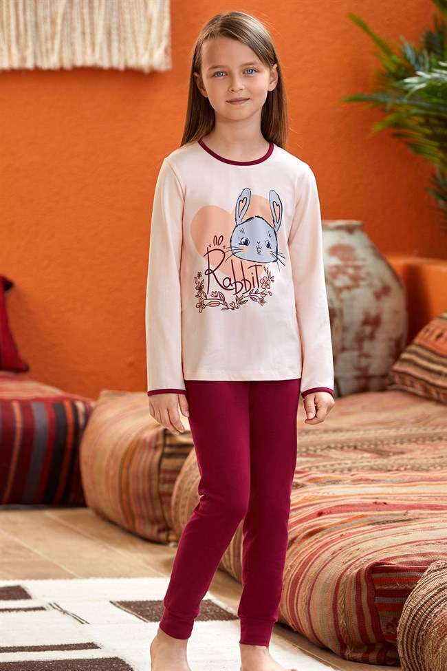 Baykar Kız Çocuk / Rabbit Uzun Kollu Pijama Takımı 9141 Somon