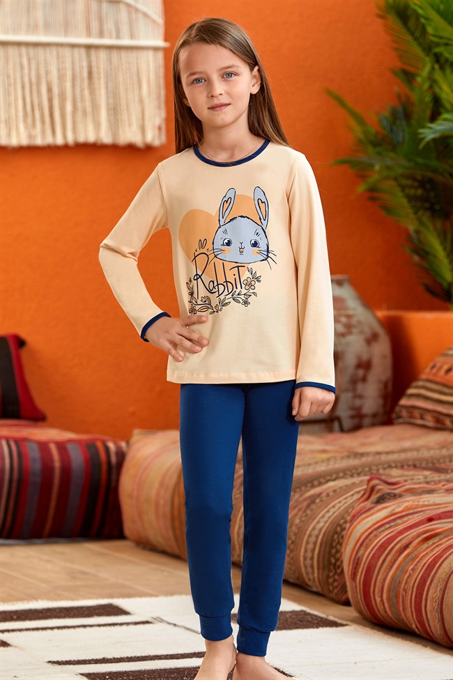 Baykar Kız Çocuk / Rabbit Uzun Kollu Pijama Takımı 9141 Kayısı Sarı