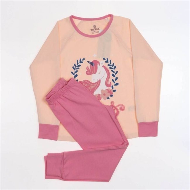Baykar Kız Çocuk Unicorn Baskılı Uzun Kollu Pijama Takımı 9297 Pembe