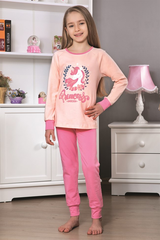 Baykar Kız Çocuk Unicorn Baskılı Uzun Kollu Pijama Takımı 9297 Pembe