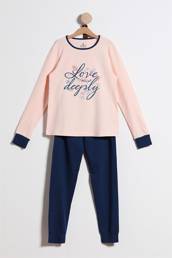 Baykar Kız Çocuk Uzun Kollu Baskılı Pijama Takımı 9102 Lacivert