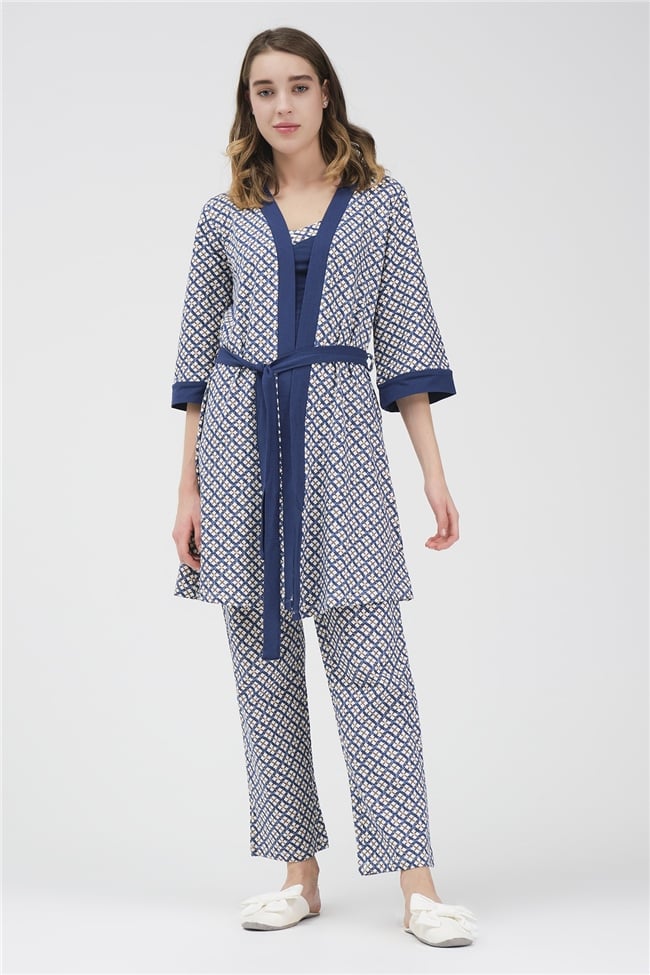 Baykar Desenli Üçlü Pijama Takımı 9492 Lacivert
