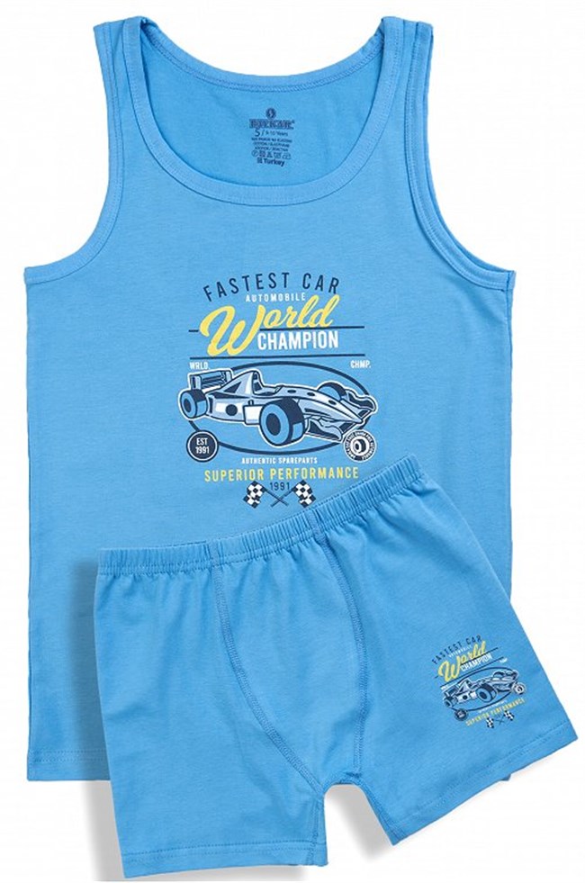 Baykar Erkek Çocuk Araba Yarışı Temalı İç Çamaşırı Takımı 2913 Mavi