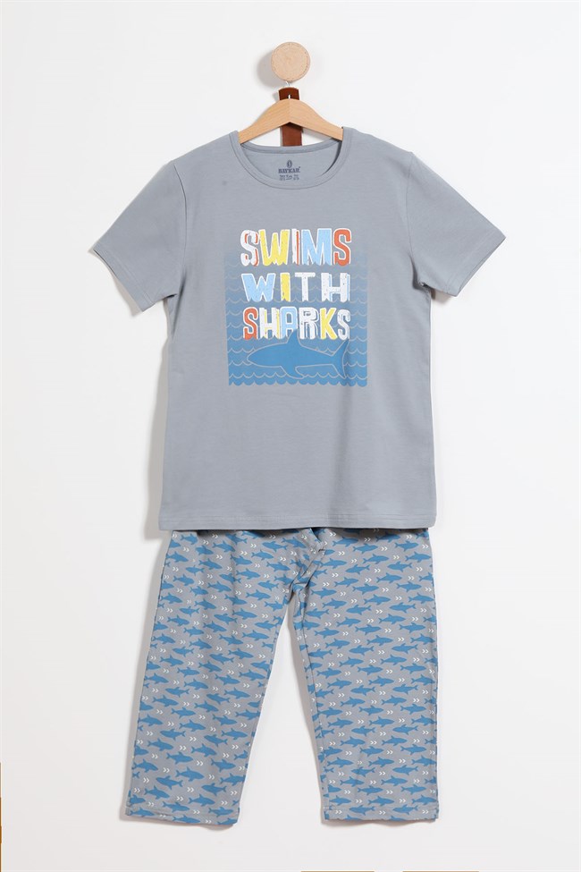 Baykar Erkek Çocuk Balık Baskılı Pijama Takımı 9769 Füme