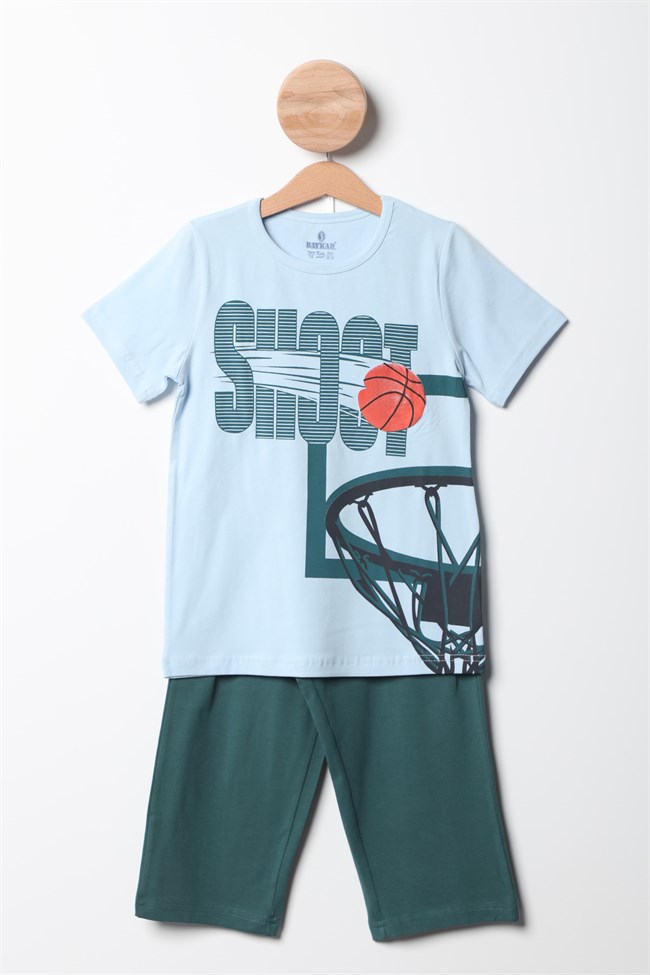 Baykar Erkek Çocuk Basketbol Topu Pota Baskılı Pijama Takımı 9768 Yeşil