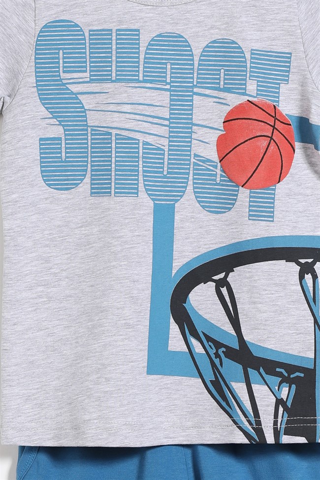 Baykar Erkek Çocuk Basketbol Topu Pota Baskılı Pijama Takımı 9768 Mavi