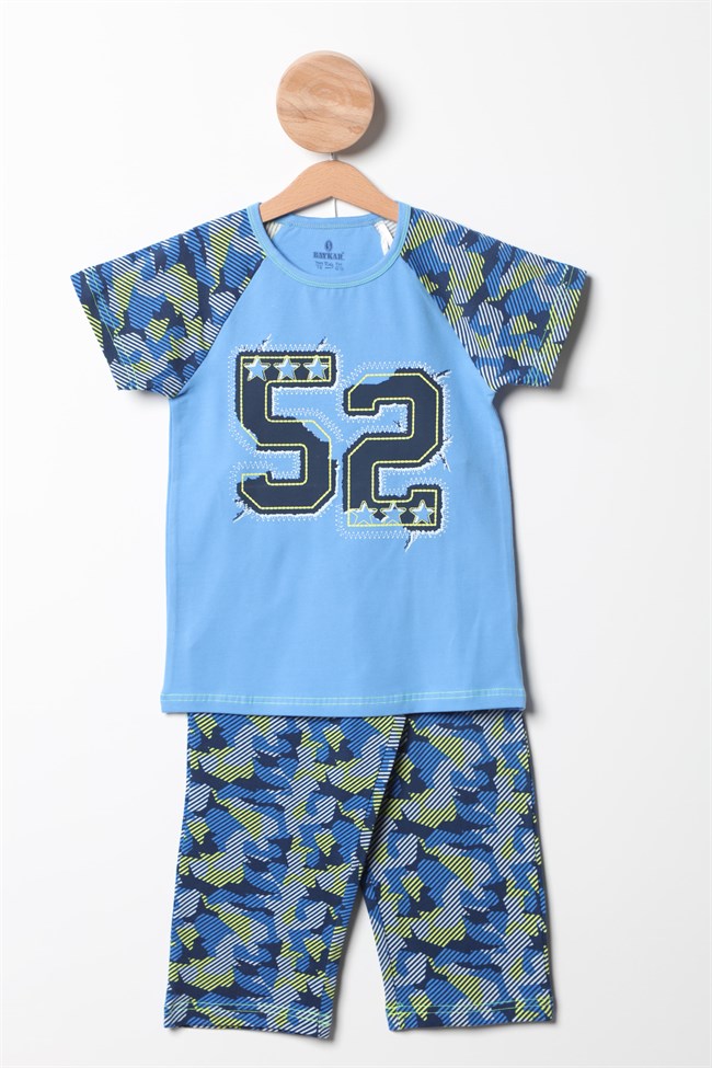 Baykar Erkek Çocuk Baskılı Kaprili Pijama Takımı 9766 Mavi