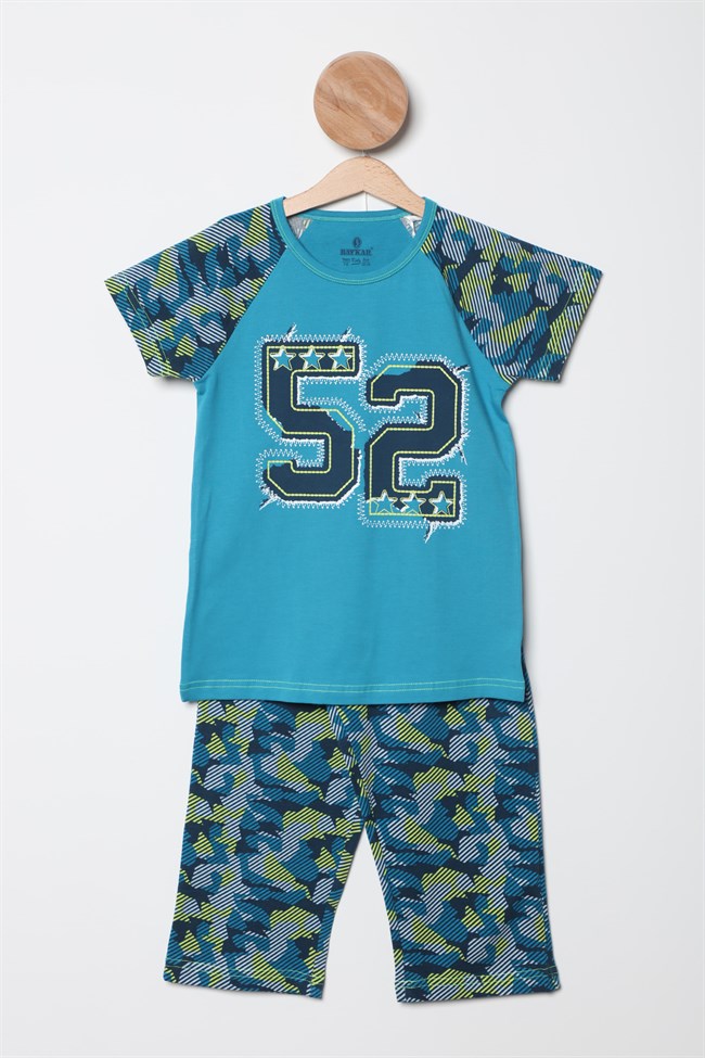 Baykar Erkek Çocuk Baskılı Kaprili Pijama Takımı 9766 Yeşil