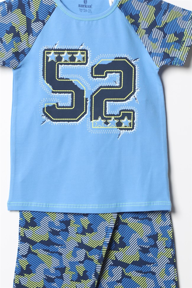 Baykar Erkek Çocuk Baskılı Kaprili Pijama Takımı 9766 Mavi