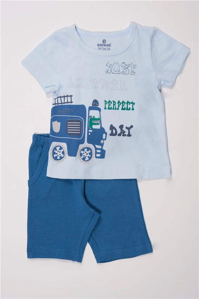 Baykar Erkek Çocuk Baskılı Pijama Takımı 9729 Mavi