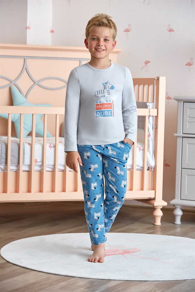 Baykar Erkek Çocuk Baskılı Pijama Takımı 9713 Gri Melanj