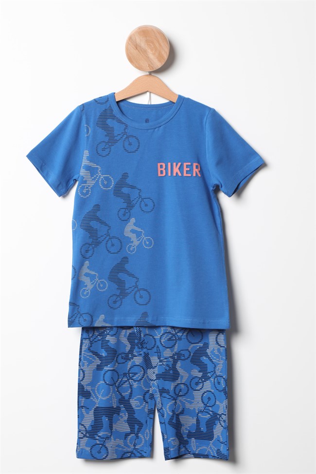 Baykar Erkek Çocuk Bisiklet Baskılı Kaprili Pijama Takımı 9765 Lacivert