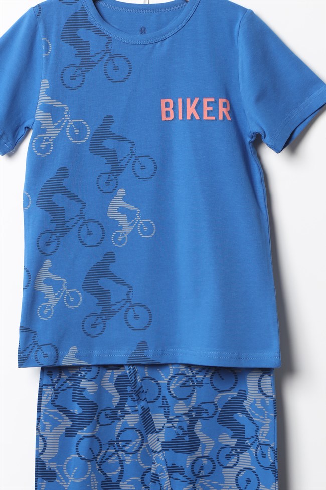 Baykar Erkek Çocuk Bisiklet Baskılı Kaprili Pijama Takımı 9765 Lacivert
