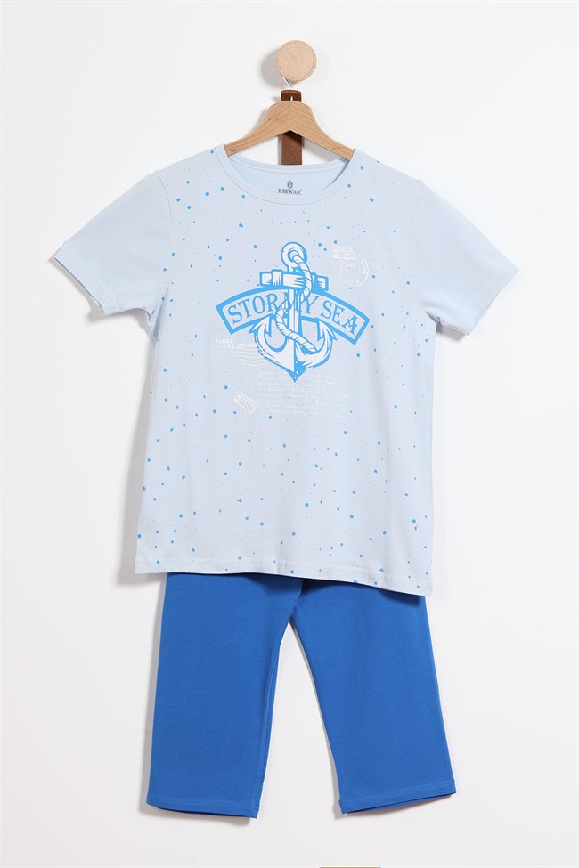 Baykar Erkek Çocuk Büyük Çapa Baskılı Pijama Takımı 9772 Açık Mavi