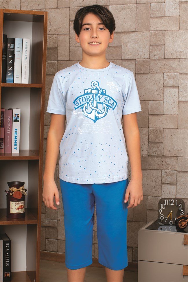 Baykar Erkek Çocuk Büyük Çapa Baskılı Pijama Takımı 9772 Açık Mavi