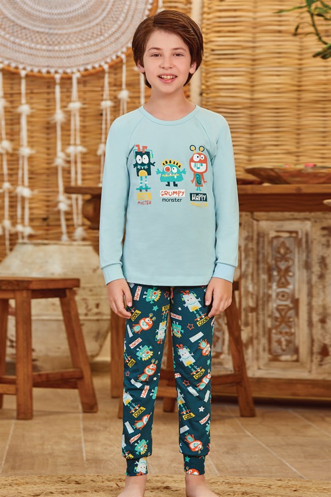 Baykar Erkek Çocuk Cool Monster Pijama Takımı 9785 Mavi