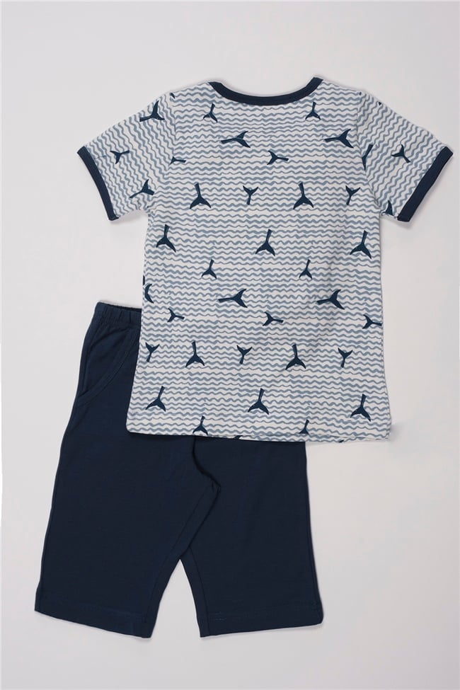 Baykar Erkek Çocuk Desenli Kaprili Pijama Takımı 9739 Petrol Mavi