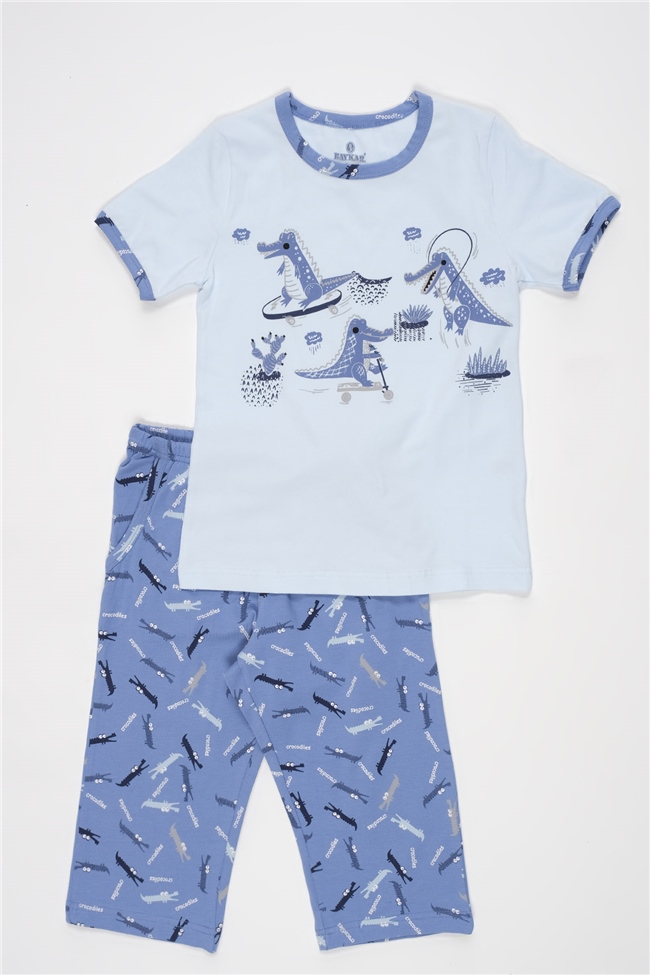 Baykar Erkek Çocuk Dinazor Baskılı Pijama Takımı 9735 Açık Mavi