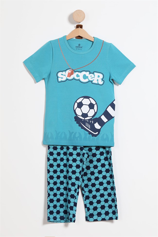 Baykar Erkek Çocuk Futbol Temalı Pijama Takımı 9761 Turkuaz