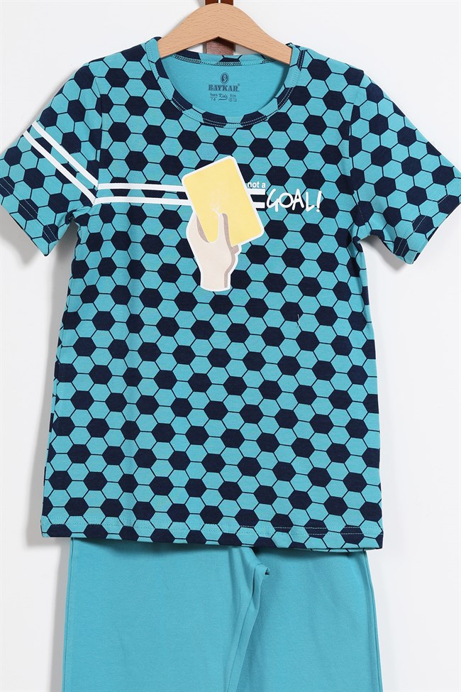 Baykar Erkek Çocuk Futbol Temalı Pijama Takımı 9761 Petrol Mavi
