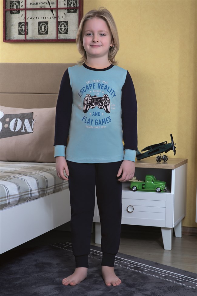 Baykar Erkek Çocuk Game Baskılı Pijama Takımı 9752 Mavi