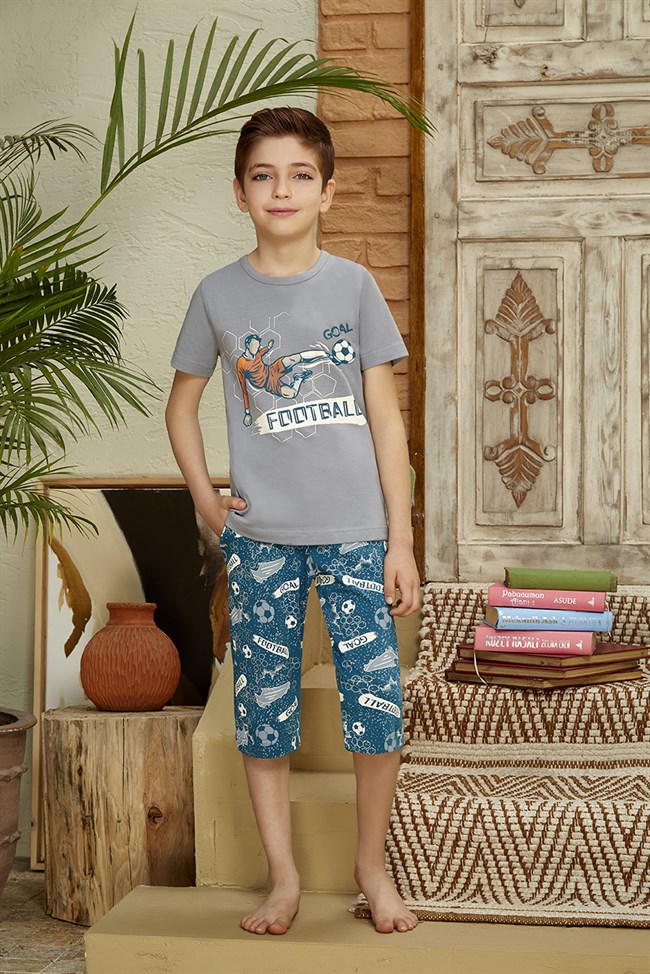 Baykar Erkek Çocuk Kaprili Pijama Takımı 9615 Koyu Gri