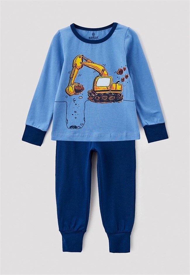 Baykar Erkek Çocuk Kepçe Makine Baskılı Pijama Takımı 9747 Lacivert