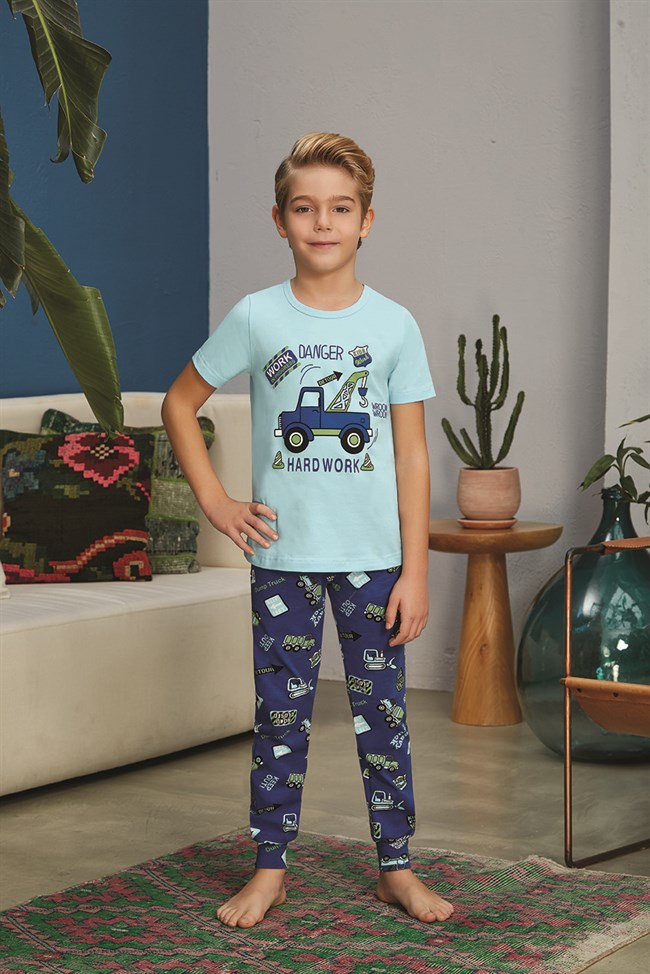 Baykar Erkek Çocuk Kısa Kolllu Yazlık Pijama Takımı 9618 Açık Mavi