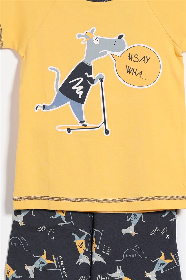Baykar Erkek Çocuk Köpek Baskılı Pijama Takımı 9731 Sarı